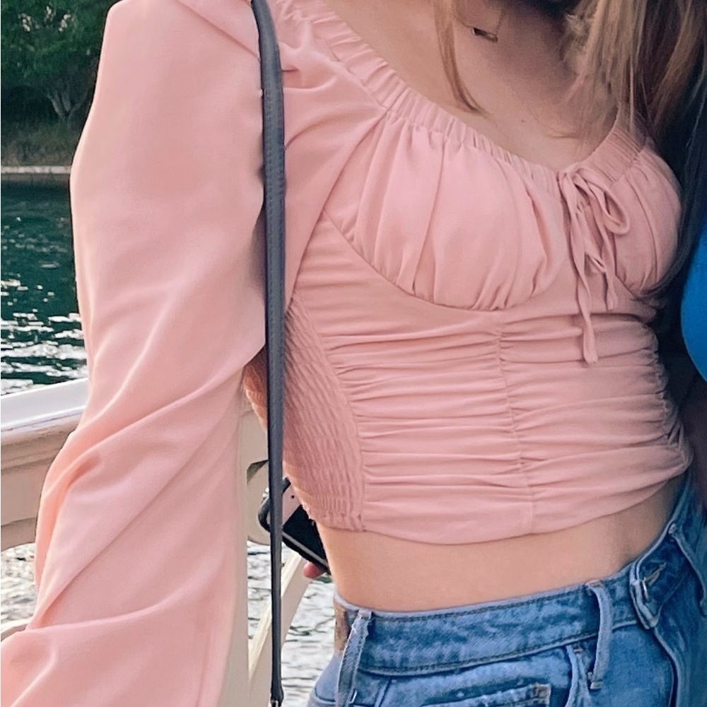 Privy Pink Ruched Crop Blouse